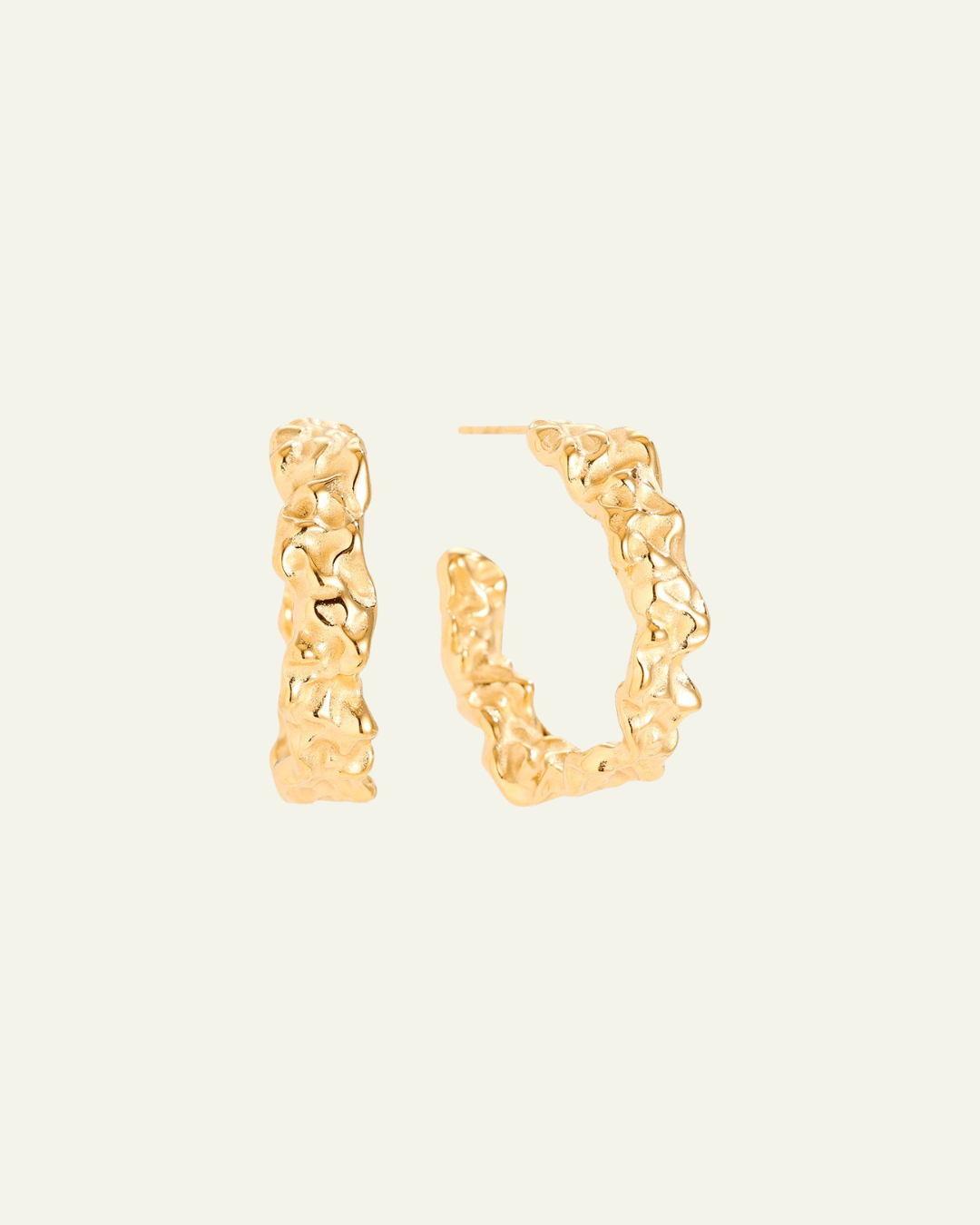 Pendientes de medio aro asimétricos – Acero inoxidable, dorado, 29 mm