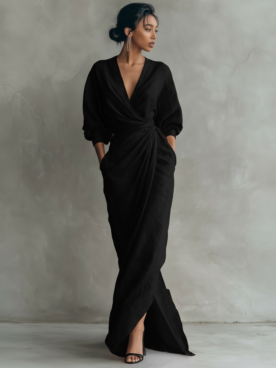 Nina | Vestido largo de lino rosa de estilo minimalista