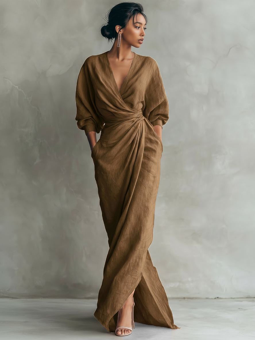Nina | Vestido largo de lino rosa de estilo minimalista