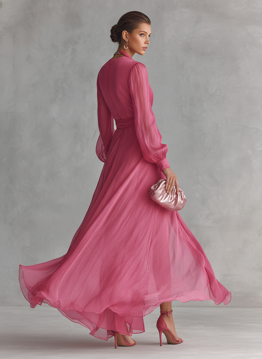 Lola  |  Vestido de gasa rosa con cuello en V