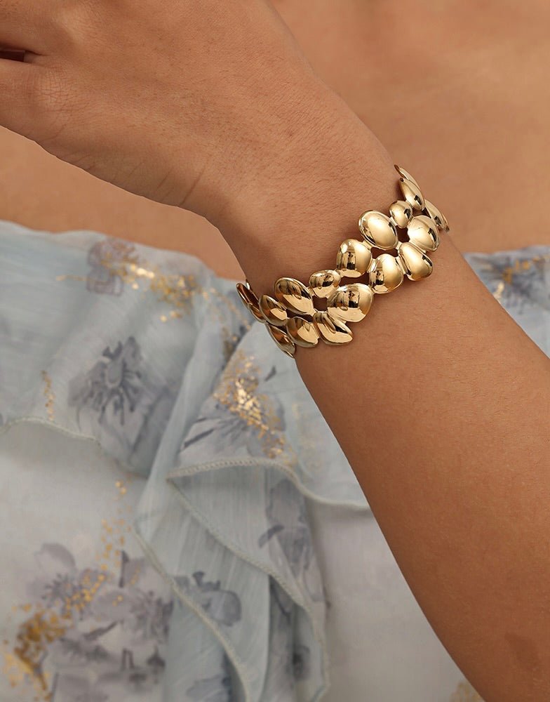 Pulsera ajustable – acero inoxidable, oro, pedrería