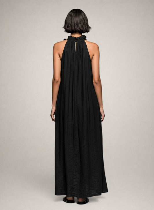 Helene | Vestido largo sin mangas de lino con volantes
